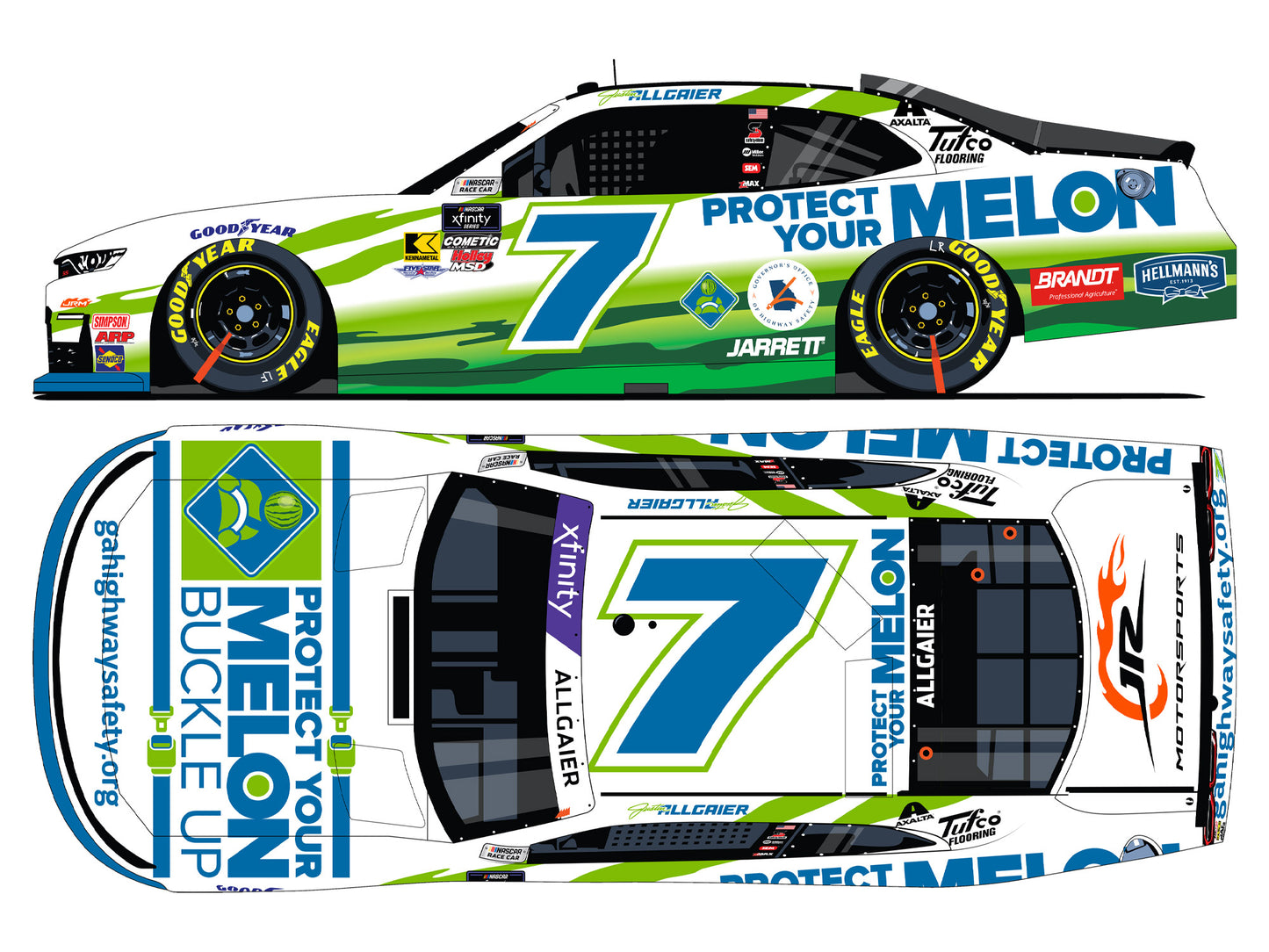 Justin Allgaier 2025 - #7 Protect Your Melon - 1:24 ARC Autographed Diecast