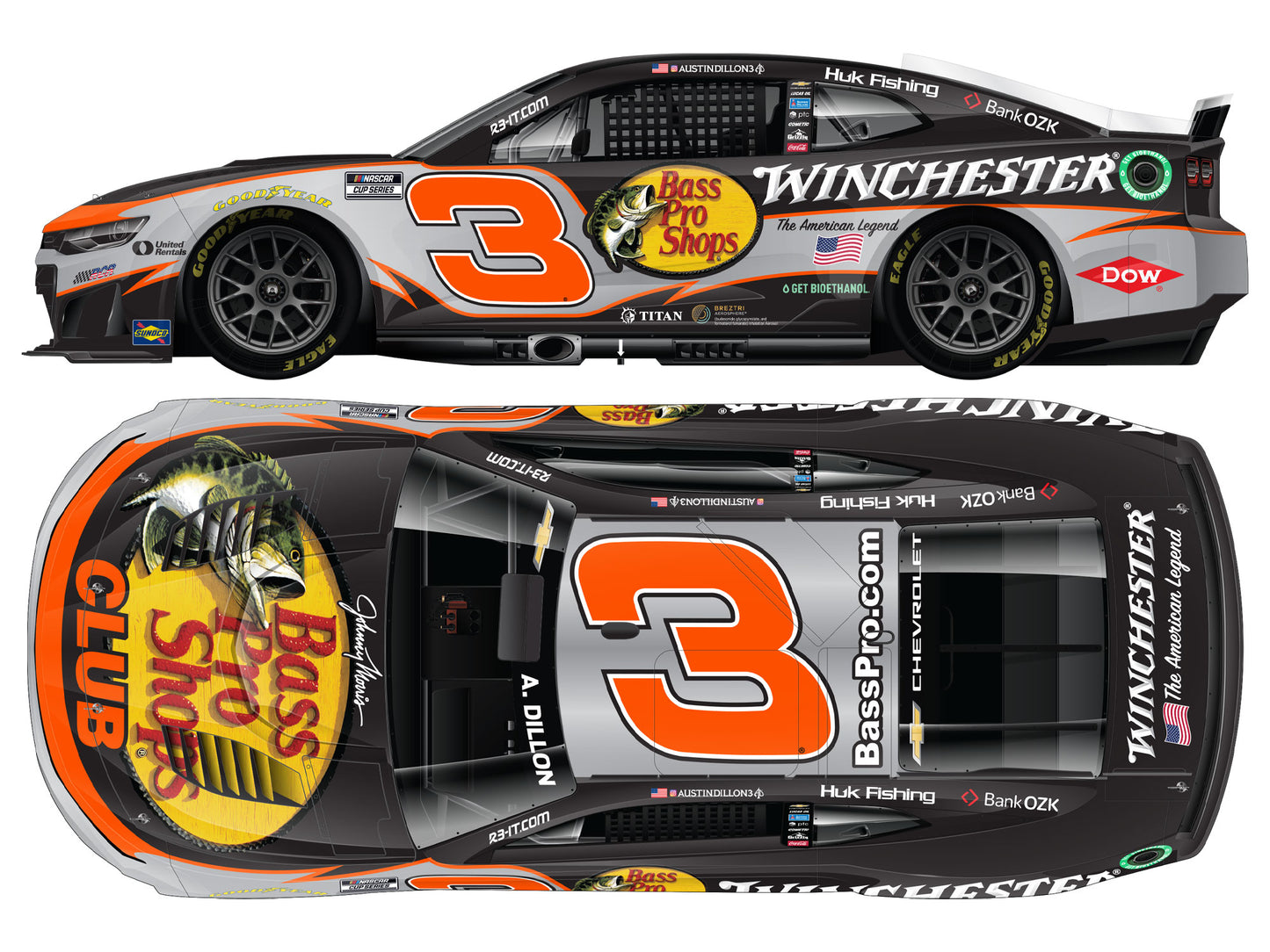 Austin Dillon 2026 - #3 Bass Pro Shops / Winchester - 1:24 ARC Chrome Diecast