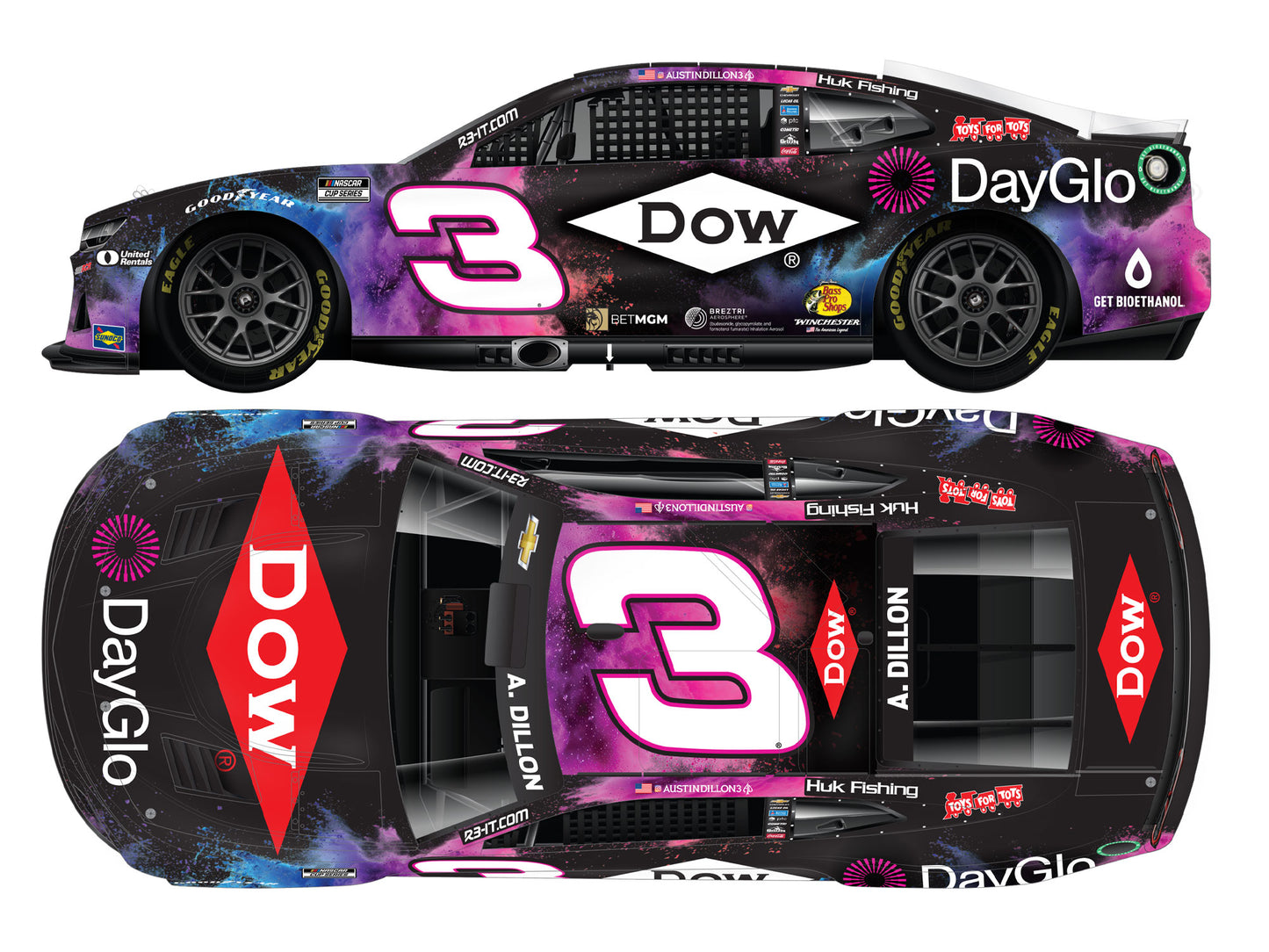 Austin Dillon 2025 - #3 Dow / DayGlo - 1:24 ARC Diecast