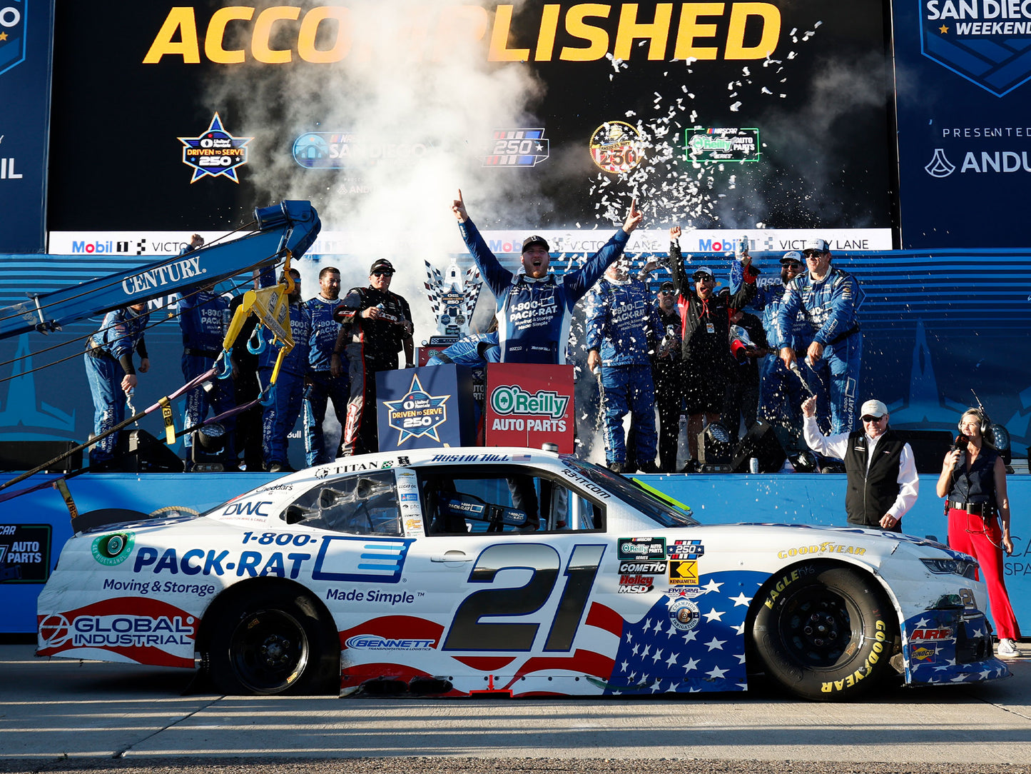 Austin Hill 2026 - #21 1-800-PACK RAT Patriotic (Qualcomm Circuit Raced Win) - 1:24 ARC Chrome Diecast