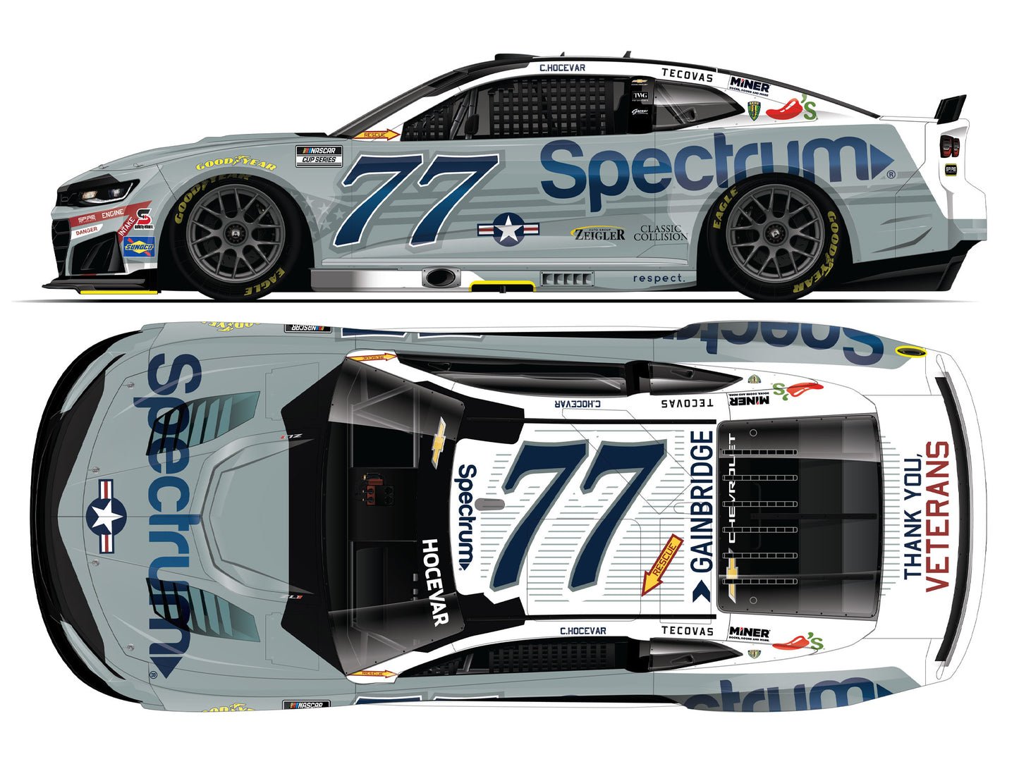 Carson Hocevar 2026 - #77 Spectrum Patriotic - 1:24 ARC Chrome Diecast