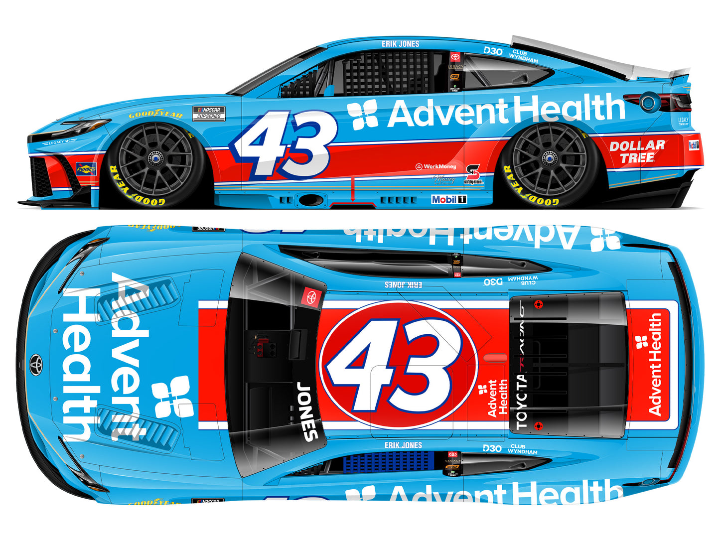 Erik Jones 2026 - #43 AdventHealth Throwback - 1:24 ARC Autographed Diecast