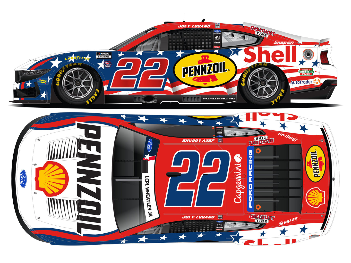 Joey Logano 2026 - #22 Shell-Pennzoil Stars and Stripes - 1:24 ELITE Diecast