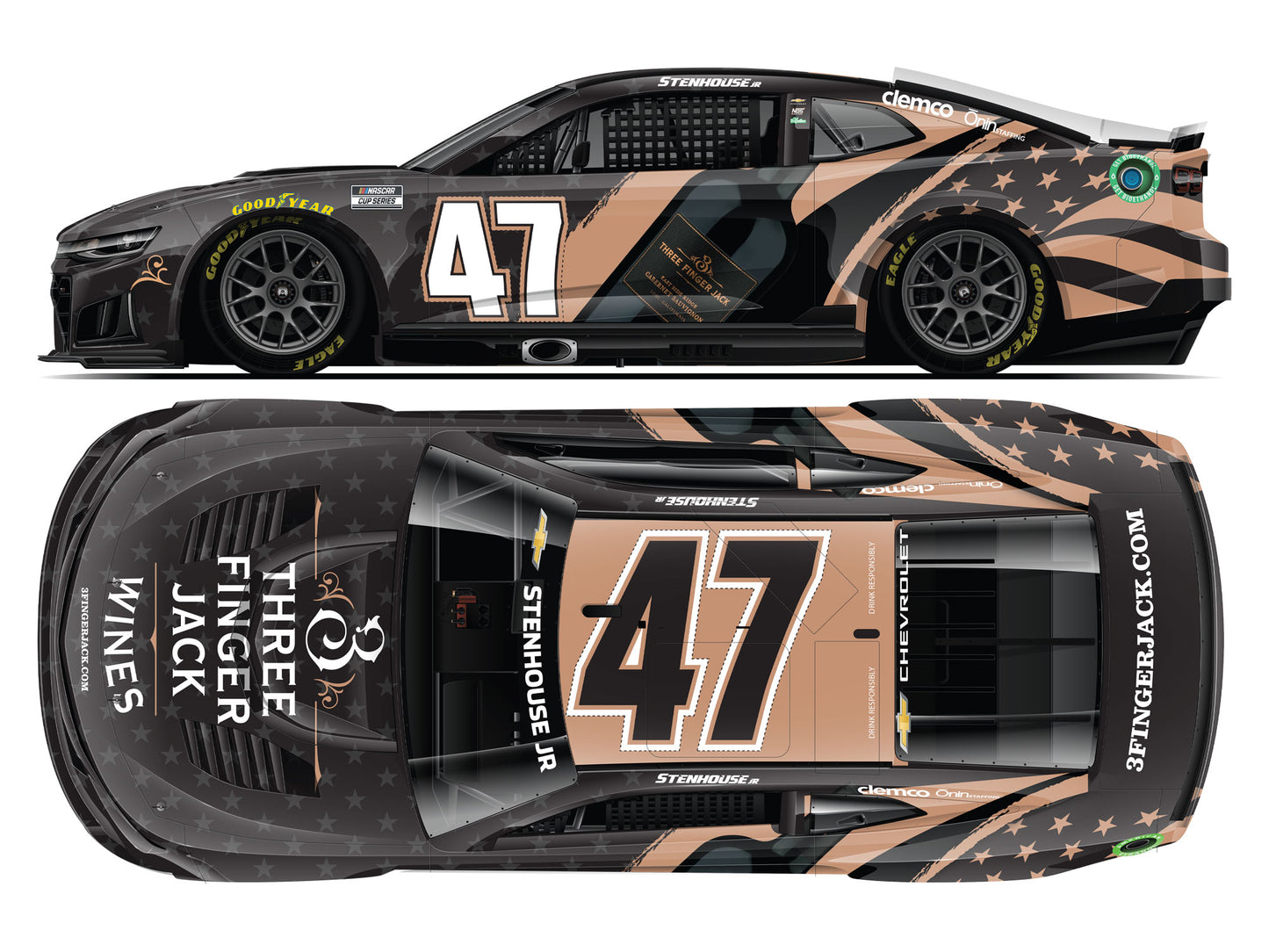 Ricky Stenhouse Jr. 2026 - #47 Three Finger Jack Wines - 1:24 ELITE Diecast