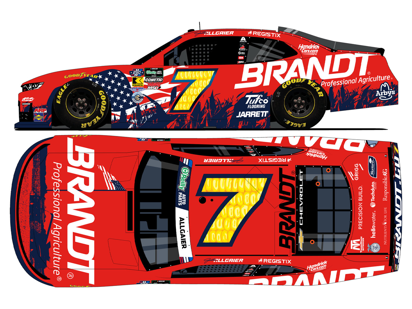 Justin Allgaier 2026 - #7 BRANDT Patriotic - 1:24 ARC Autographed Diecast