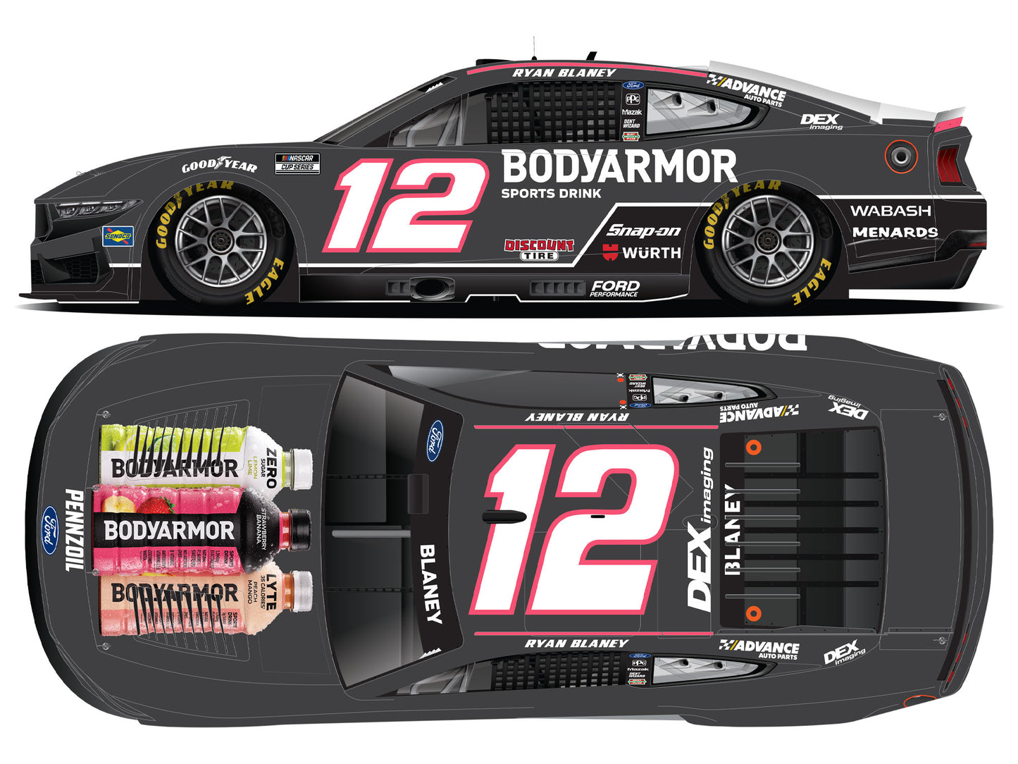 Ryan Blaney 2025 - #12 BODYARMOR Black - 1:24 ELITE Diecast