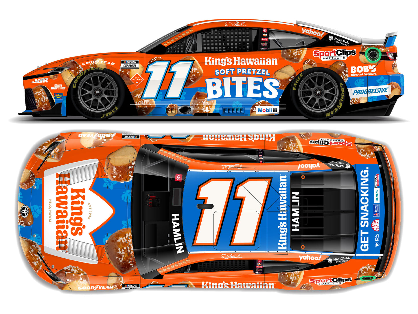 Denny Hamlin 2025 - #11 King’s Hawaiian Soft Pretzel Bites - 1:24 ARC Chrome Diecast