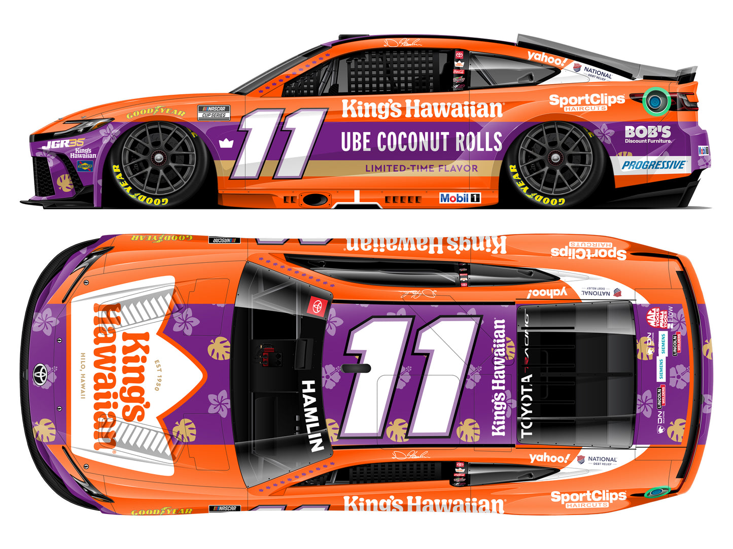 Denny Hamlin 2026 - #11 King’s Hawaiian Ube Coconut Rolls - 1:24 ARC Chrome Diecast