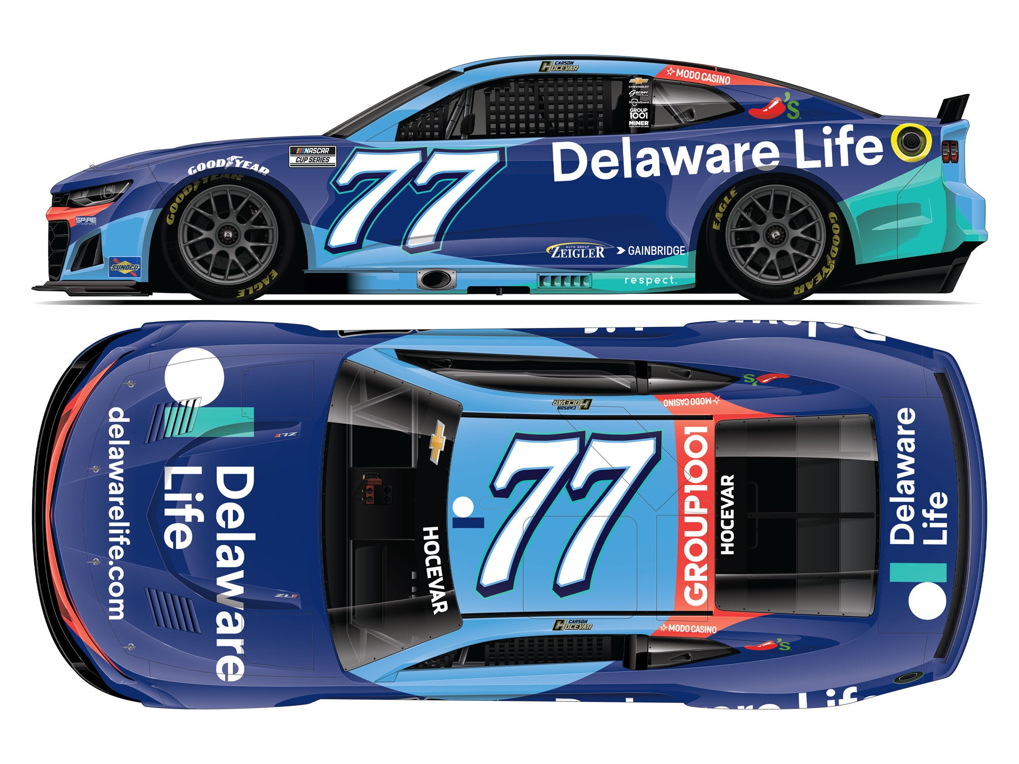 Carson Hocevar 2025 - #77 Delaware Life - 1:24 ARC Chrome Diecast