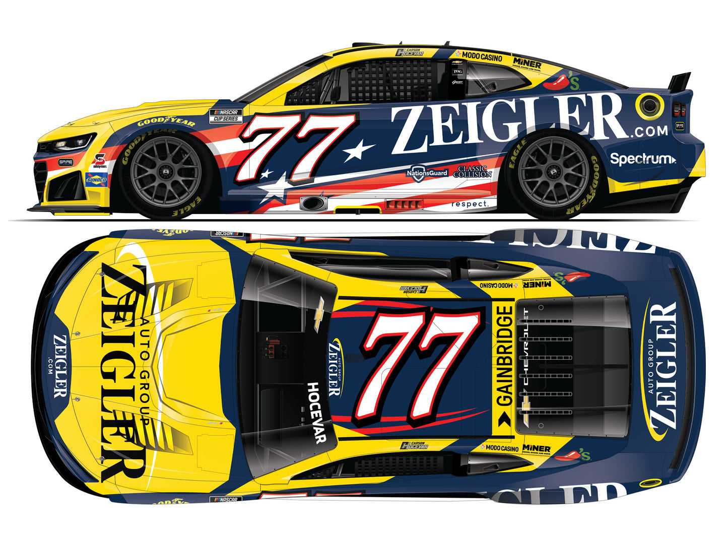 Carson Hocevar 2026 - #77 Zeigler Patriotic - 1:24 ELITE Diecast