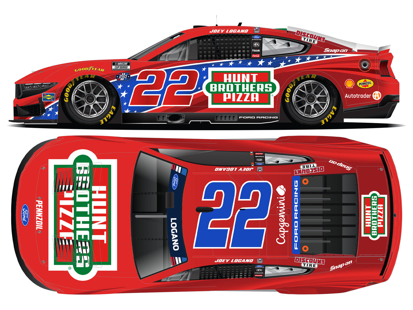 Joey Logano 2026 - #22 Hunt Brothers Pizza - 1:24 ARC Chrome Diecast