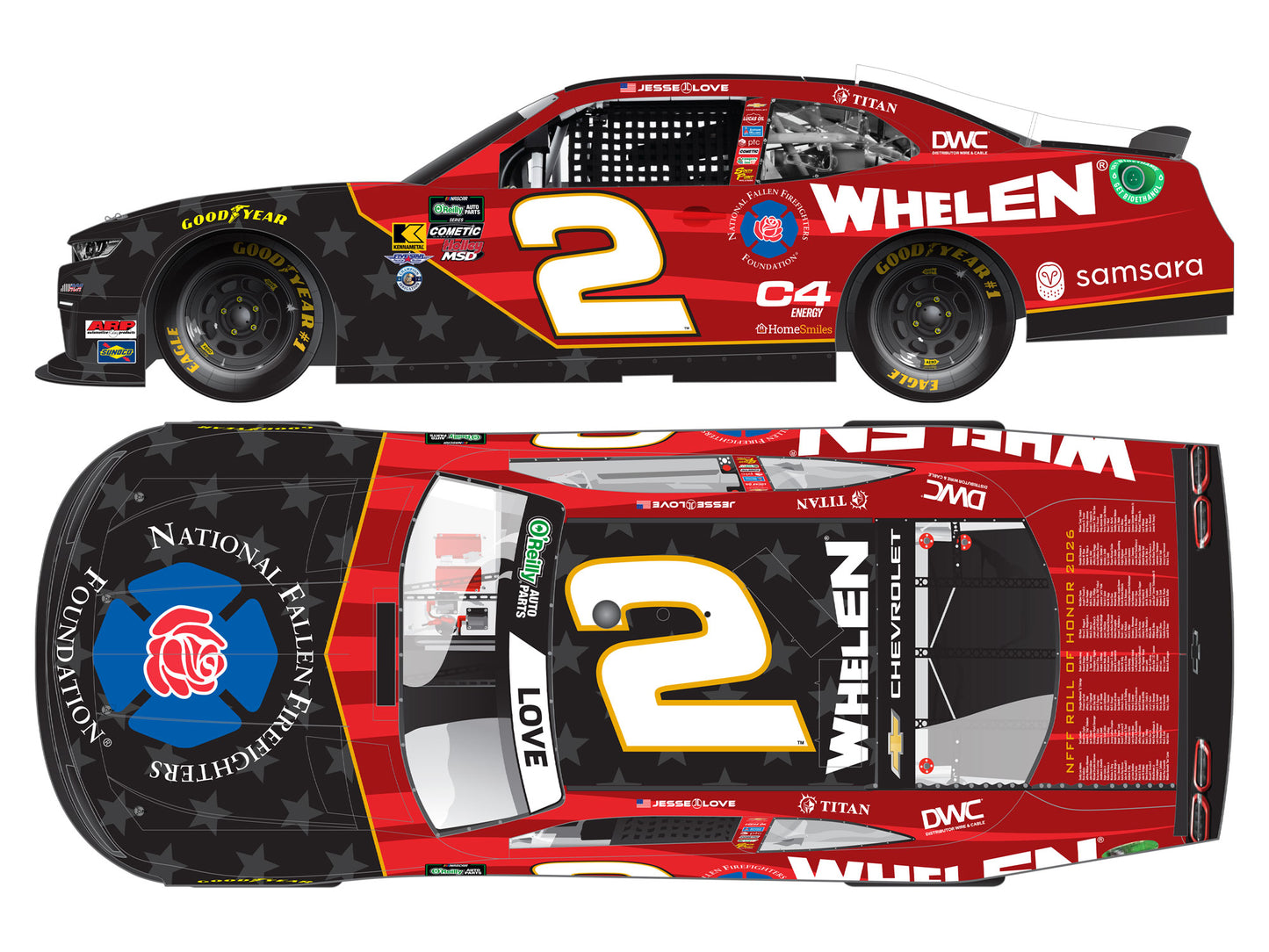 Jesse Love Jr. 2026 - #2 Whelen / National Fallen Firefighters Foundation - 1:24 ARC Diecast