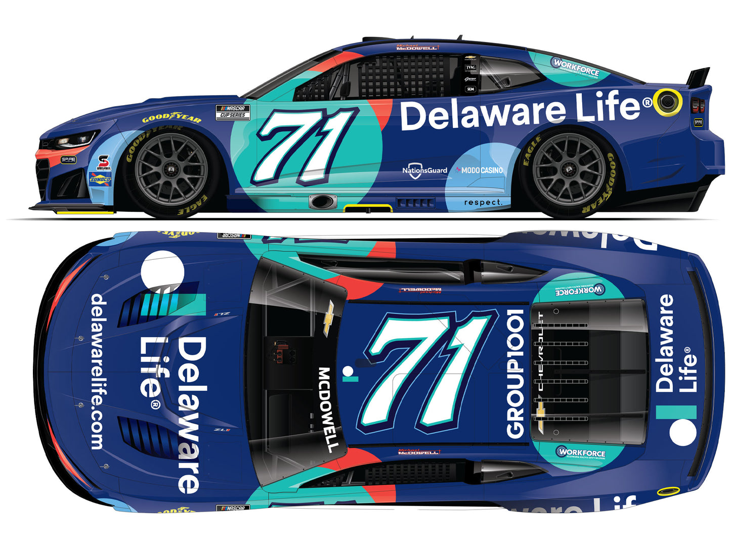 Michael McDowell 2026 - #71 Delaware Life - 1:24 ELITE Diecast