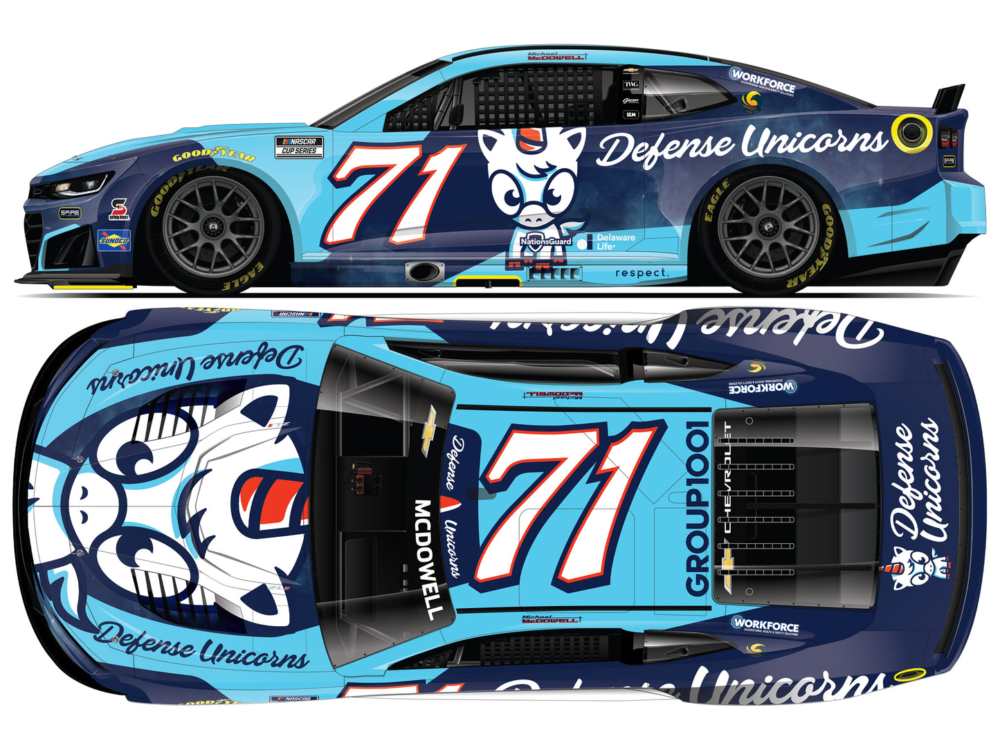 Michael McDowell 2026 - #71 Defense Unicorn - 1:24 ELITE Diecast