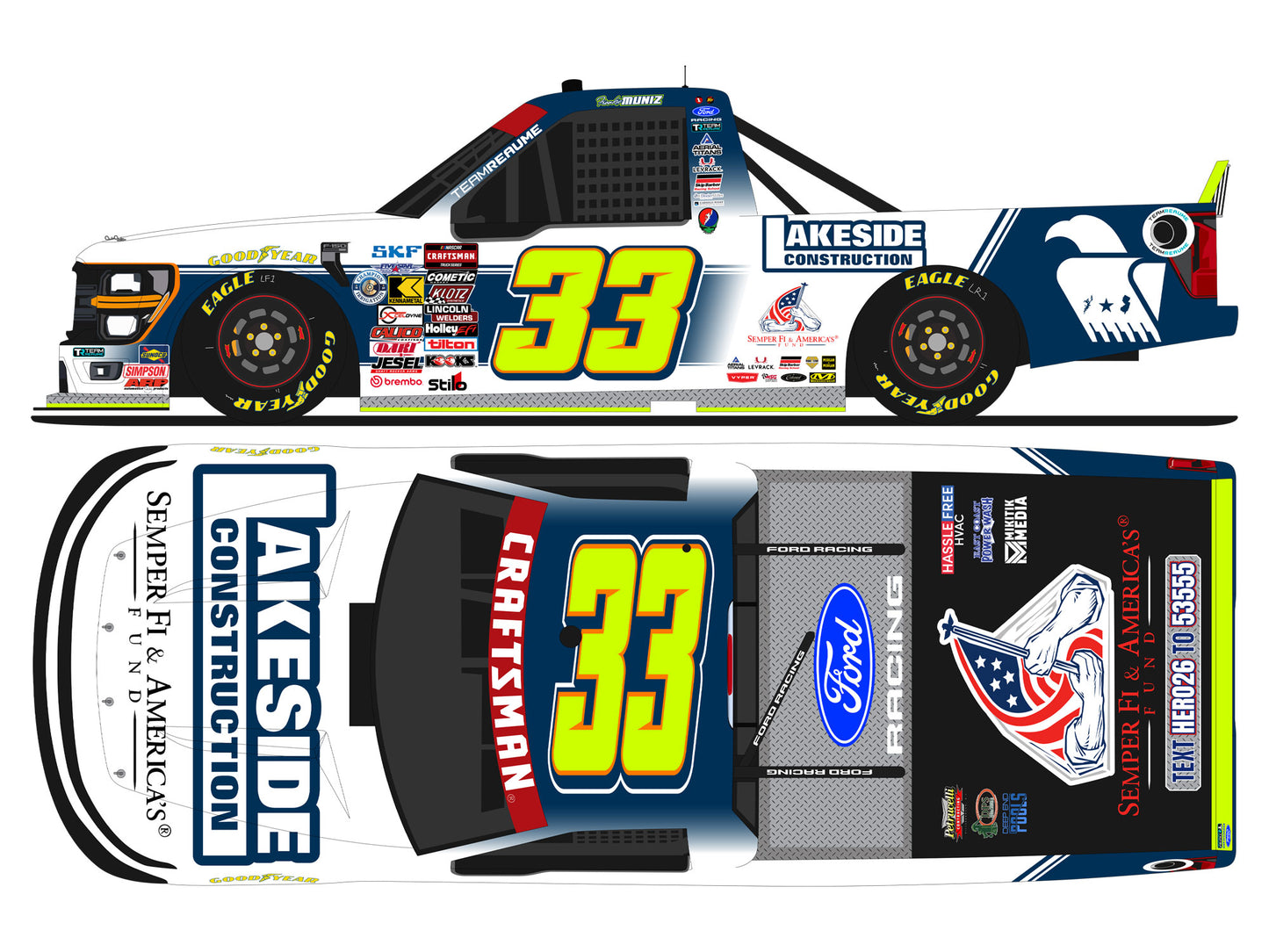 Frankie Muniz  2026 - #33 Lakeside Construction  - 1:64 ARC Diecast