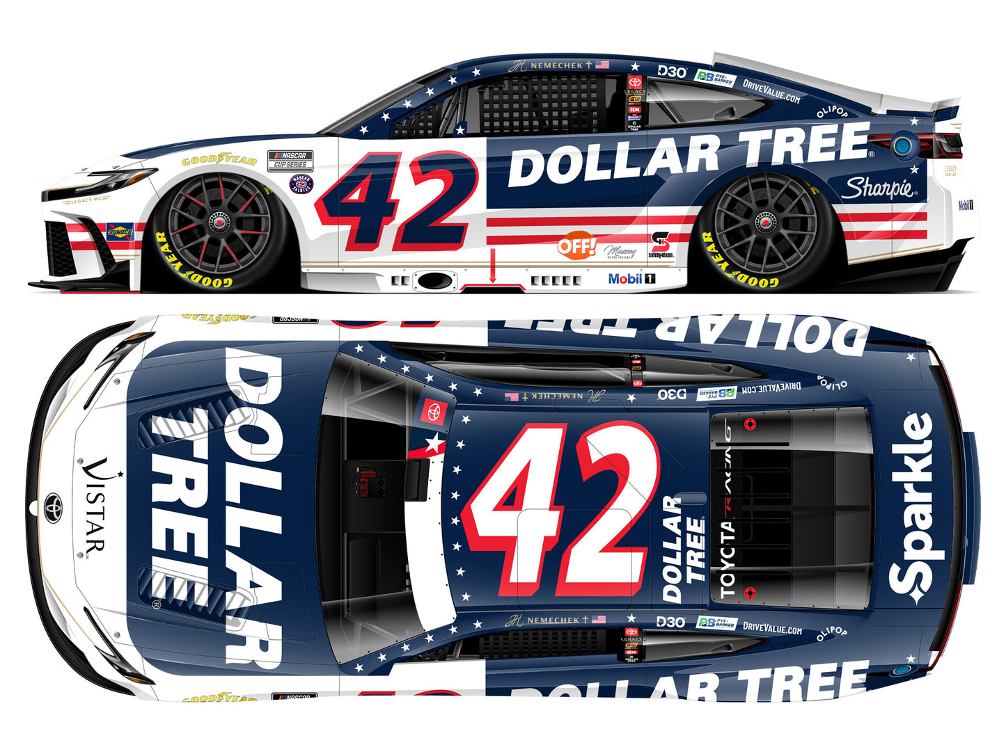 John Hunter Nemechek 2026 - #42 Dollar Tree Patriotic - 1:24 ELITE Diecast