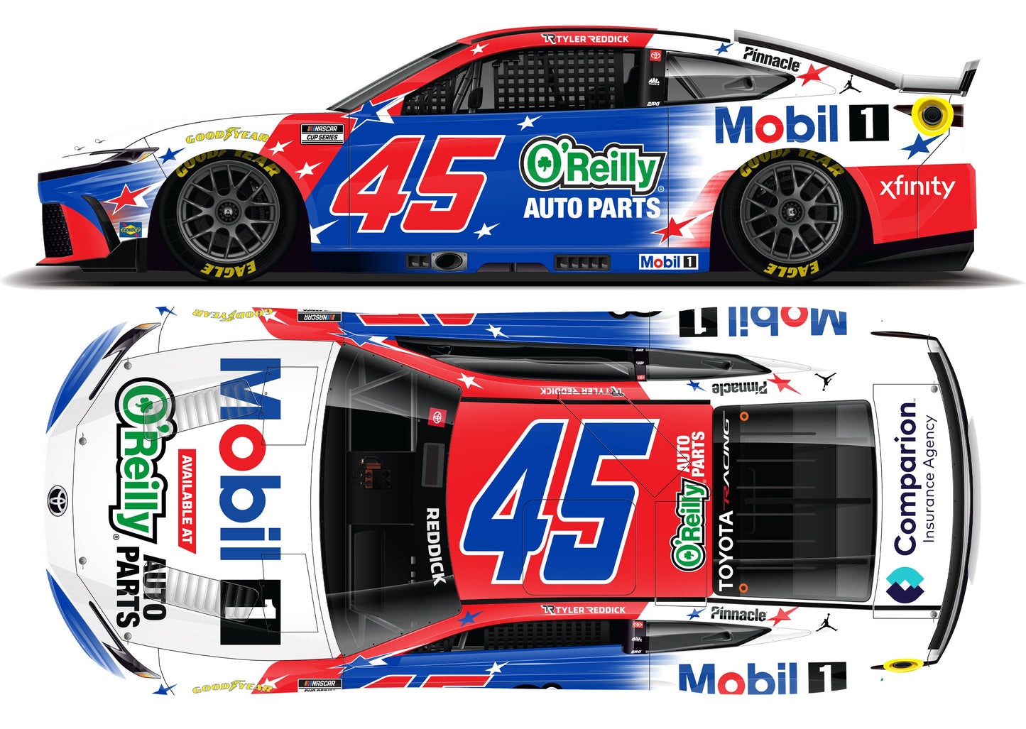 Tyler Reddick 2026 - #45 Mobil 1 / O'Reilly Patriotic - 1:24 ELITE Diecast
